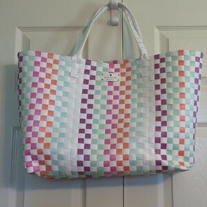 Kate Spade White and Purple Woven Tote Bag